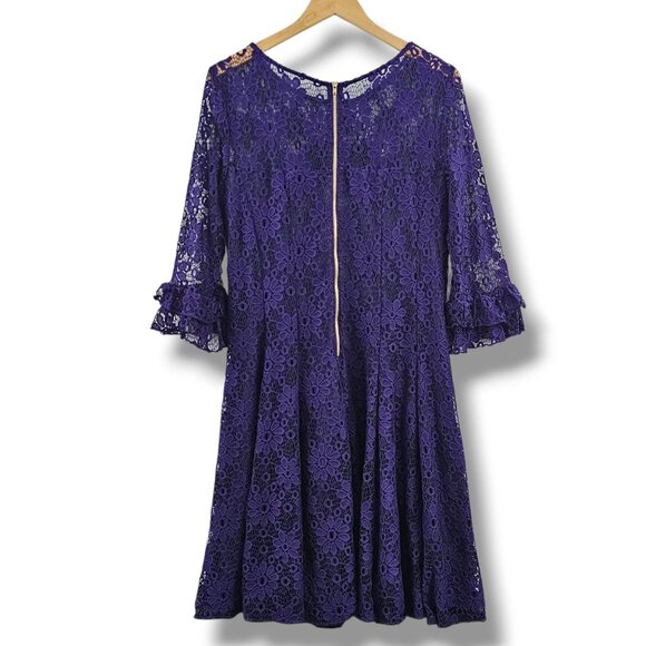 Danny & Nicole Lace Overlay Dress Size 16 Deep Purple Holiday Whimsigoth Ruffle - Picture 2 of 10